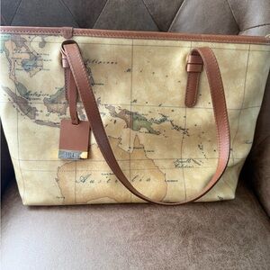 Alviero Martini Beige Map Print Tote